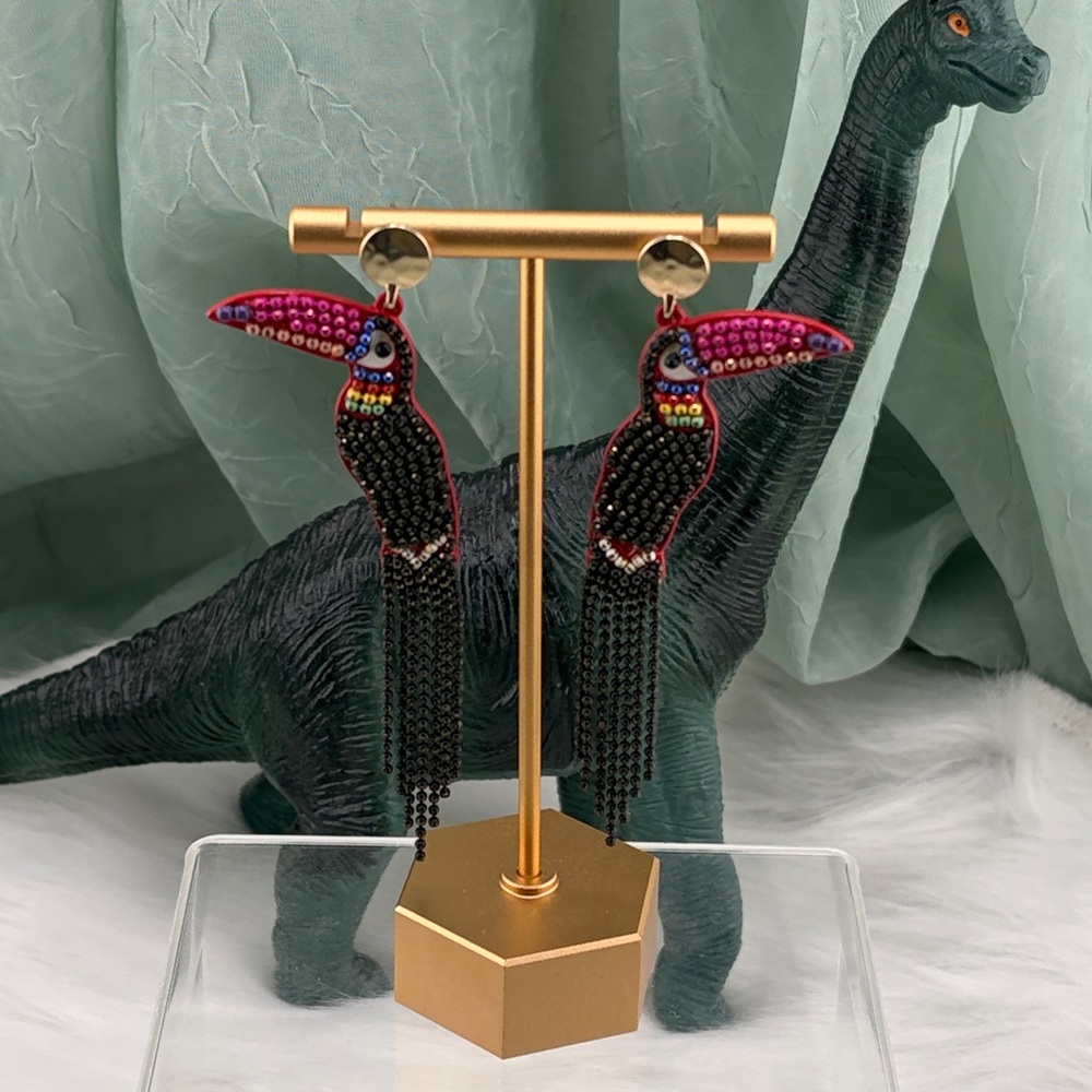 Colorful Metal Ball Bead Toucan  Earrings